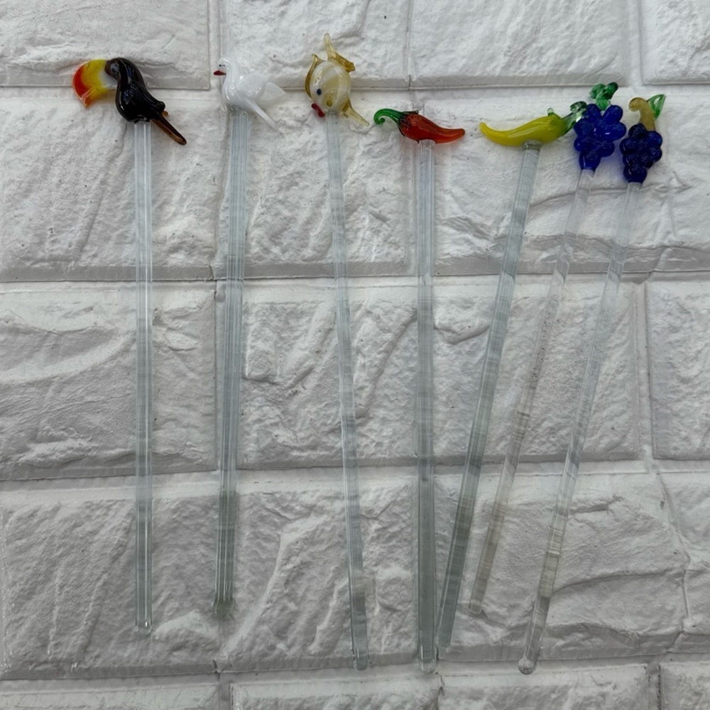 Vintage Lot 7 Blown Glass Cocktail Stir Sticks